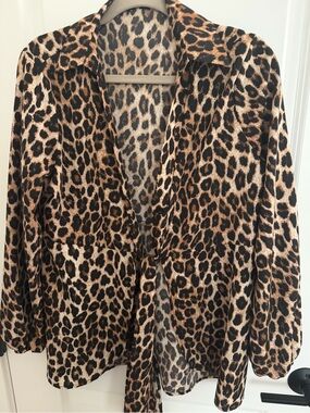 Allegra K Leopard Print Tie-Front Blouse in Brown and Black